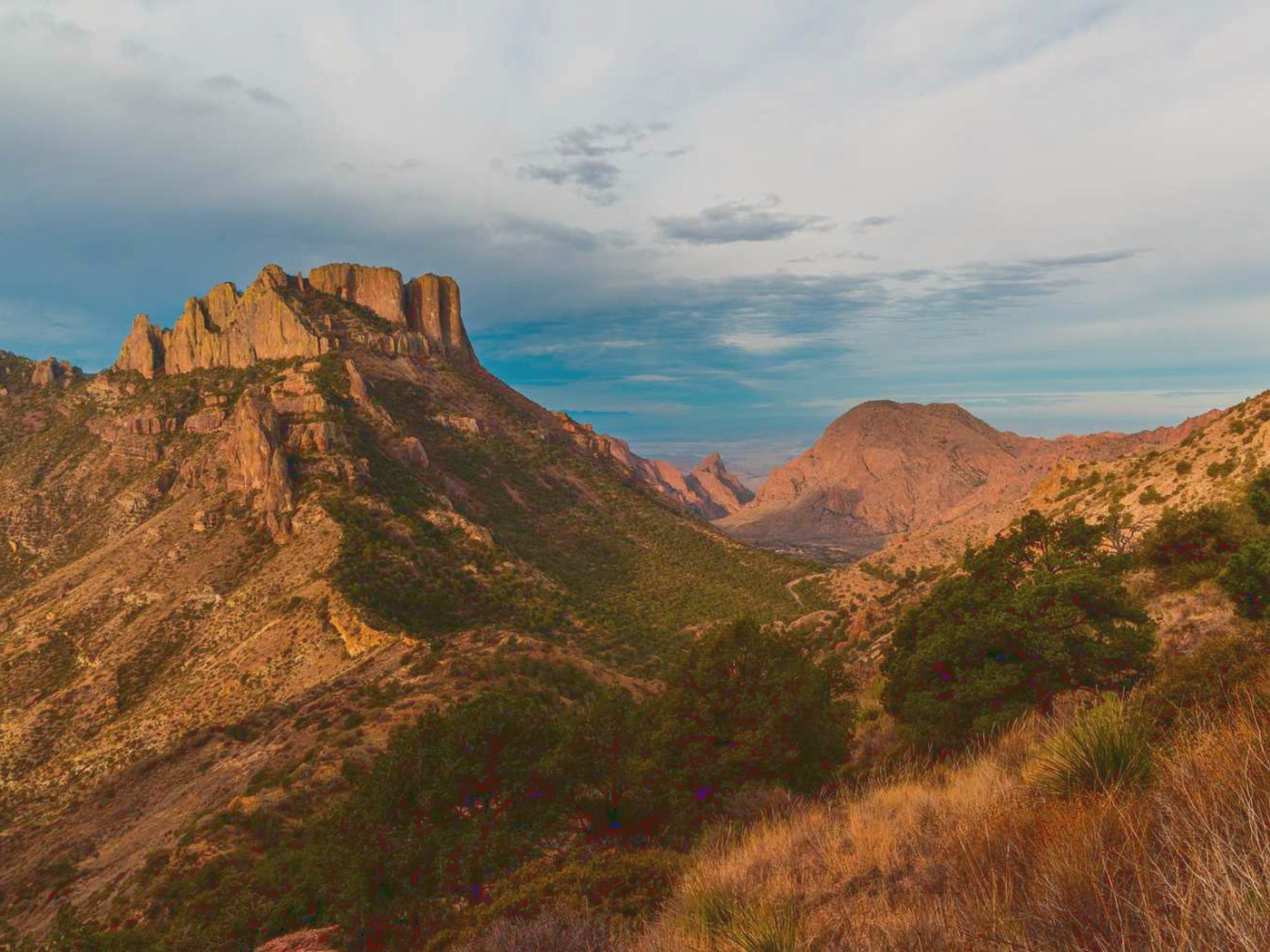 Chisos Mountains at golden hour in Big Bend National Park, Texas